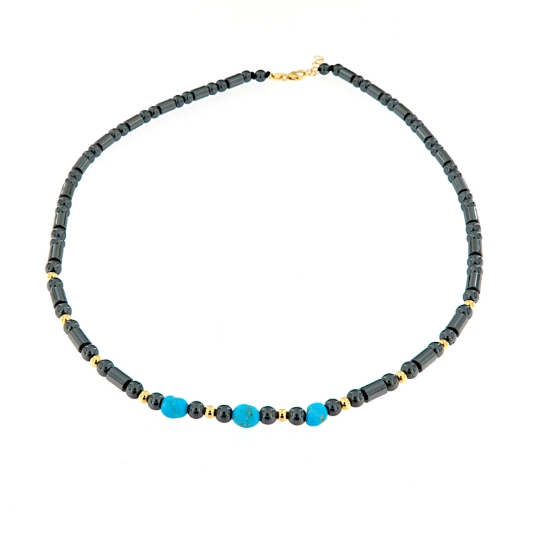 Collana da uomo in turchese ematite ed oro