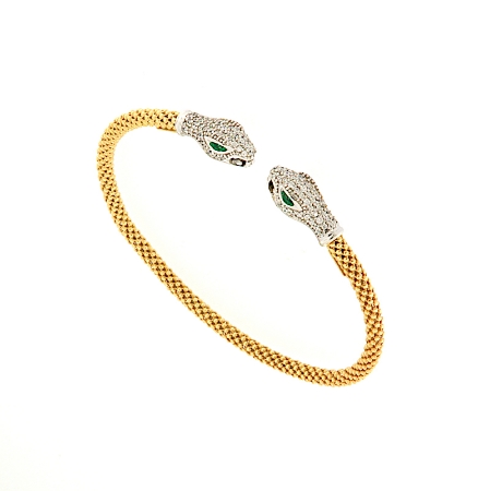 Bracciale rigido in argento con teste di serpenti